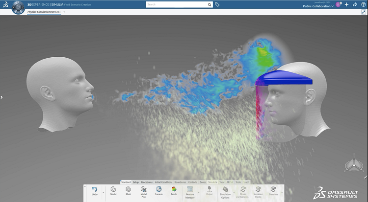La comunidad 3DEXPERIENCE Lab OPEN COVID-19 de Dassault Systèmes utiliza la simulación de estornudos para mejorar el diseño de EPIs