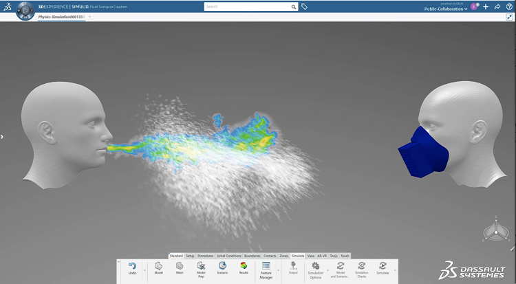 La comunidad 3DEXPERIENCE Lab OPEN COVID-19 de Dassault Systèmes utiliza la simulación de estornudos para mejorar el diseño de EPIs